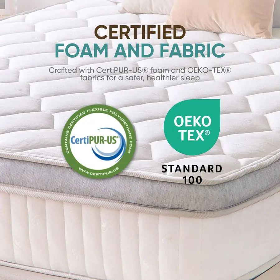 Matelas hybride double en pouces dans une boîte, mousse à mémoire de forme en gel rafraîchissant et ressorts ensachés individuels, ferme moyenne, soulagement de la pression, CertiPU