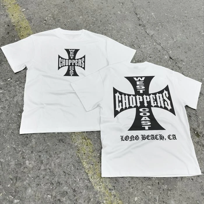 Summer Vintage West Coast Choppers Printed Washing T-Shirt Women Cotton Breathable Retro Biker Style Loose Fit Casual Streetwear