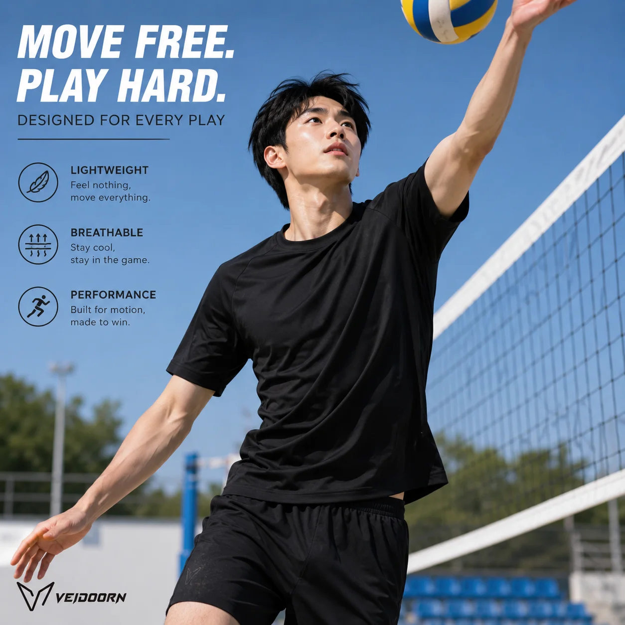 Veidoorn Solid Color Sports T Shirt Breathable Quick Dry Anti-deformation UPF Sun Protection Athletic Tee Elastic Fitness Tops