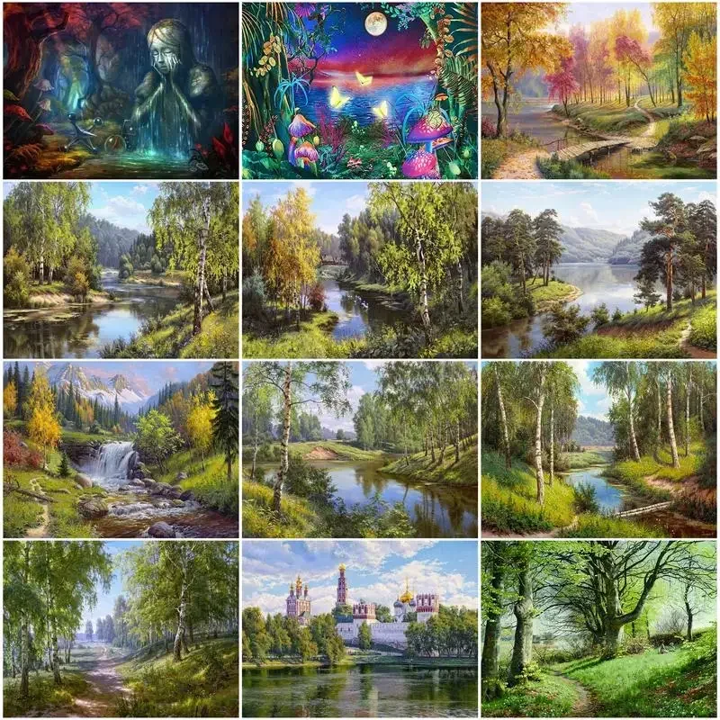 391489 Painting By Numbers Forest Drawing On Canvas Pictures By Numbers Tree Painting Number Home Decor