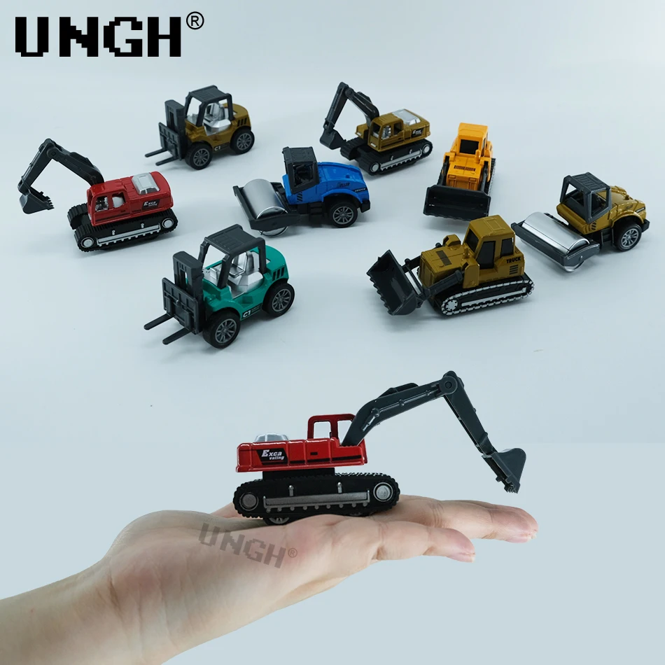 UNGH 4pcs/set Mini Alloy Diecast Engineering Car Vehicle Excavator Truck Model Educational Toy for Children Boy Birthday Gift