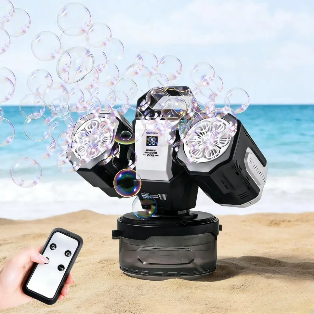 Belemar 2026 Upgraded Bubble Machine: Full-Angle Auto Rotation, Dynamic RGB Lights, Handheld Remote Control, 1800mAh Long-Lasting Battery, Type-C Fast Charging Port