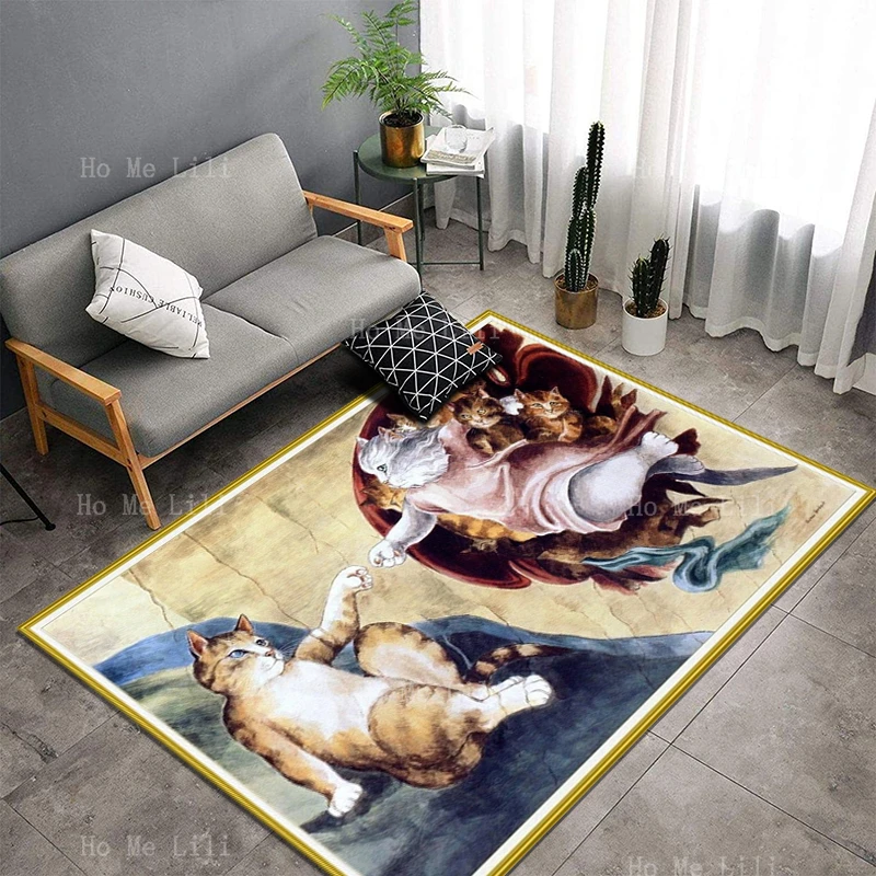 

The Graceful Saintly Birth Of Cat Venus And Creating Adam Meaw Art Anthropomorphic Classic Flannel Floor Rugs By Ho Me Lili