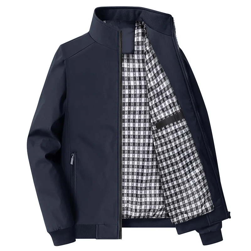 

Classic Plaid Jackets Men Autumn Stand Collar Windproof Casual Jackets Anti-wrinkle Plus Size Middle-aged Coats 8XL