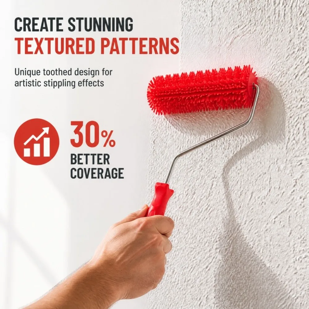 2PCS Toothed Design Texture Paint Roller Ergonomic Handle 7 Inch Painting Roller Brush Rubber Roller Brush DIY Painting