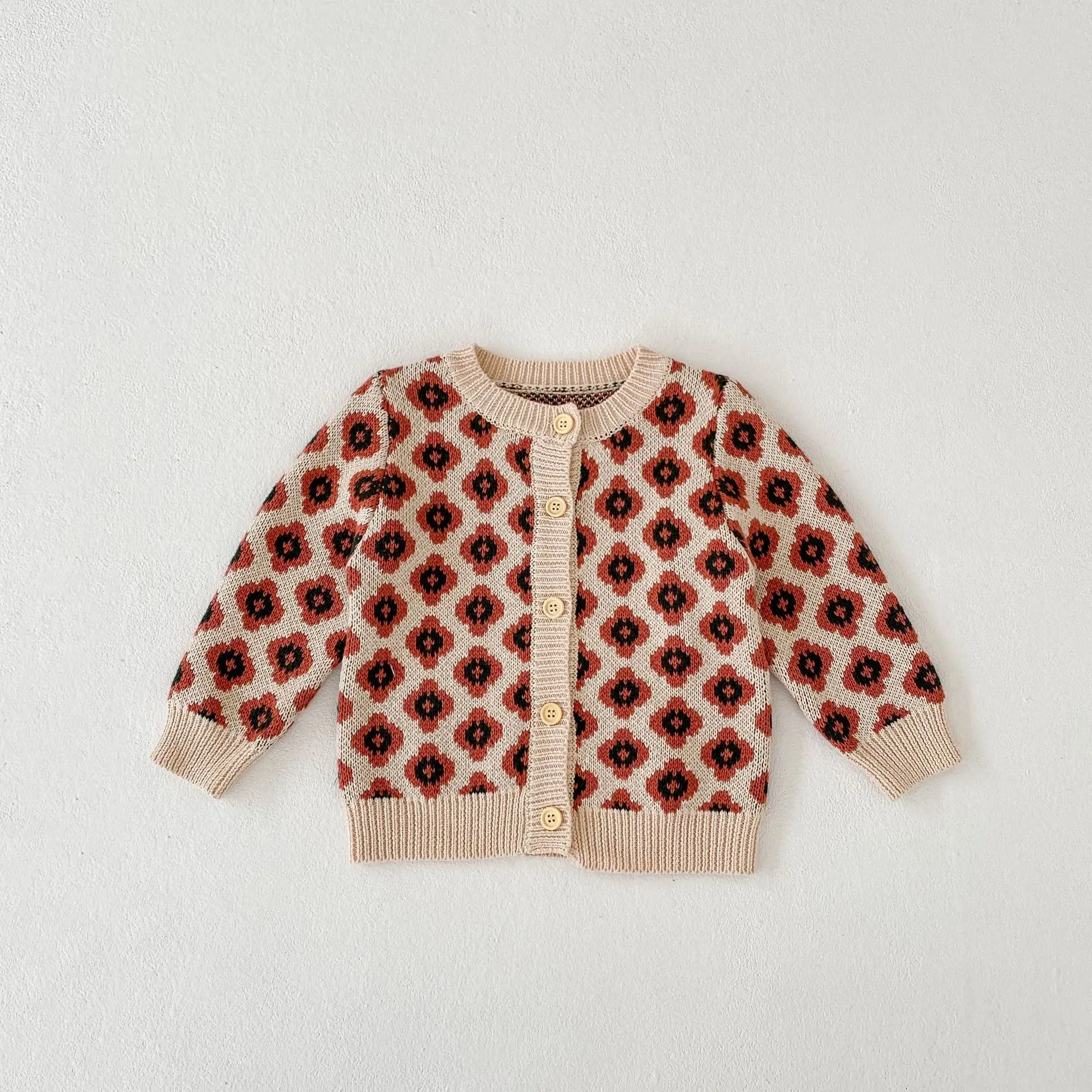 Instagram Spring and Autumn New 0-3-year-old Girl Sweater Knitted Infant Sweater Clover Girl Knitted Cardigan Sweater