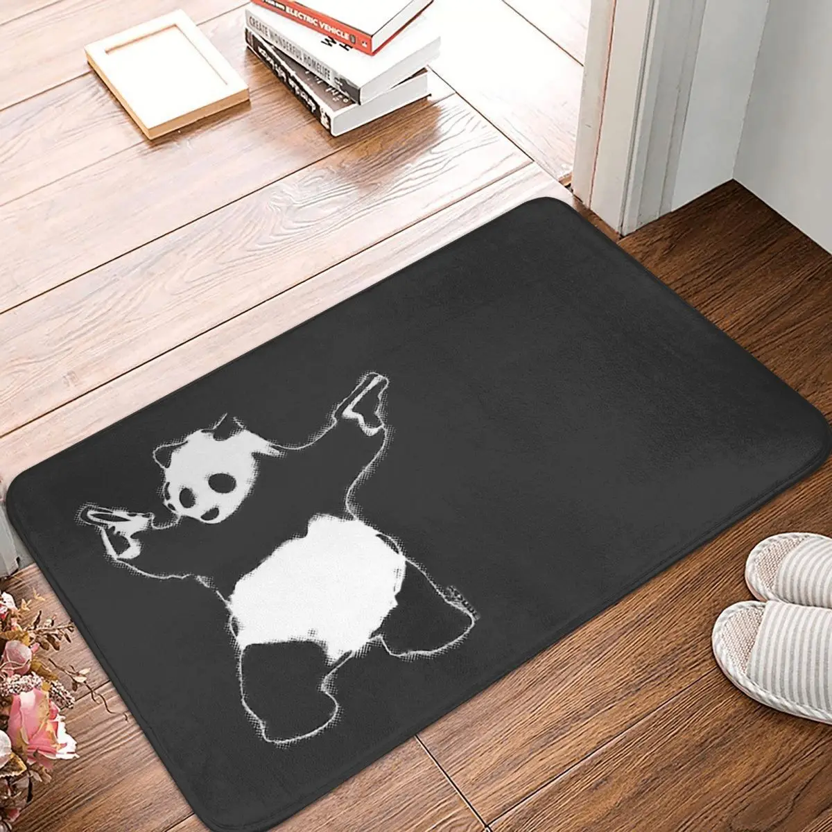 Banksy Panda With Guns Bath Non-Slip Carpet Animals Kawaii Cute Bedroom Mat Welcome Doormat Floor Decor Rug