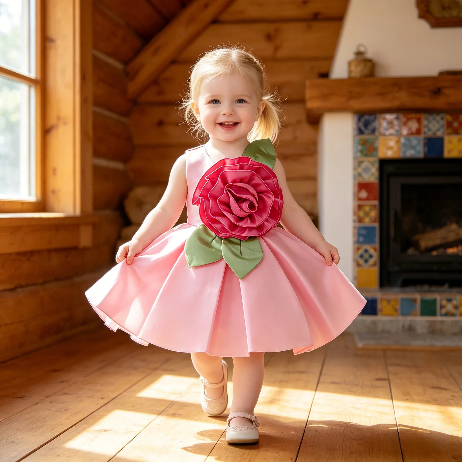Elegant Baptism 1st Birthday Wedding Prom Dress for Girl Bridesmaid Princess Costume Toddler Big Flower Party Baby Girls Dresses