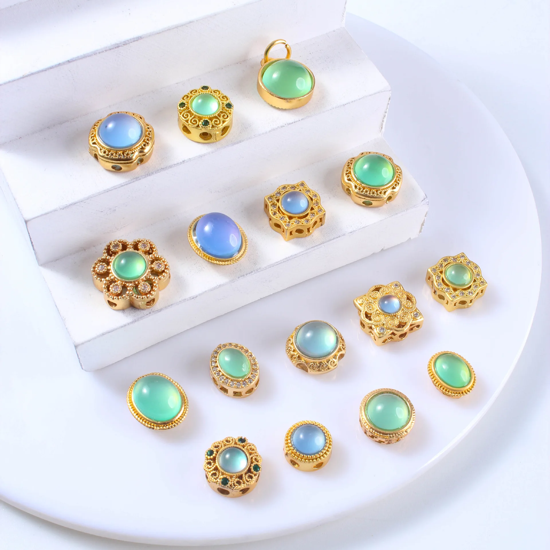 10 Pieces Copper Gold-plated Inlaid Cat Eye Stone Beads DIY Handmade Pearl Bracelet Necklace Jewelry Making Accessorie Wholesale