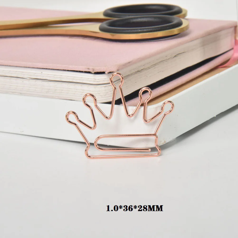 24 stuks roségouden paperclips kroonvormige metalen bladwijzers decoratieve papierhouders kantoor schoolbenodigdheden geldclip brief