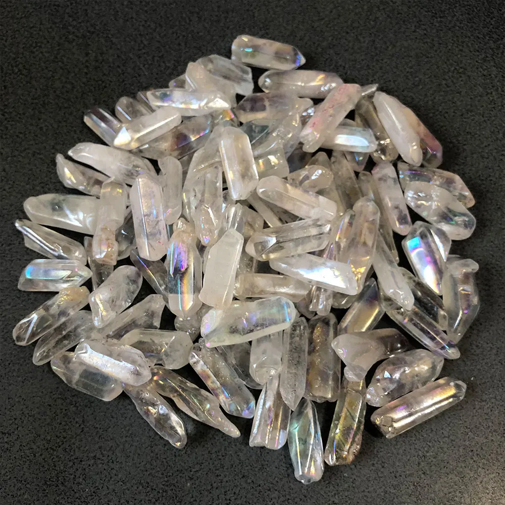 Natural Crystal Stones Minerals Aura AB Rainbow Clear Quartz Crystal Wand Point Home Room Decoration DIY Energy Spiritual Chakra
