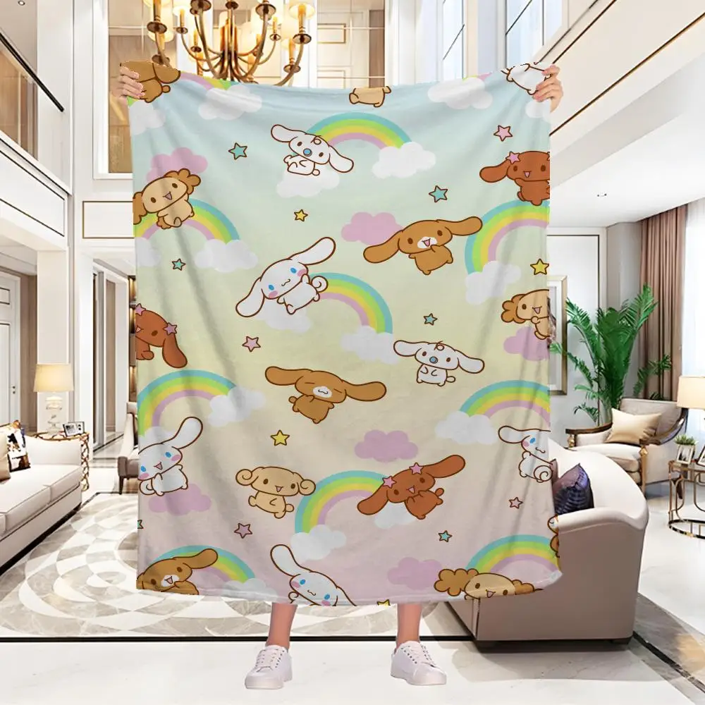 

Japanese Cinnamoroll Blanket Sanrio Cartoon HD Print Flannel Office Soft Fluffy Shawl Throw Blanket Plush Nap Cover Girl Gift