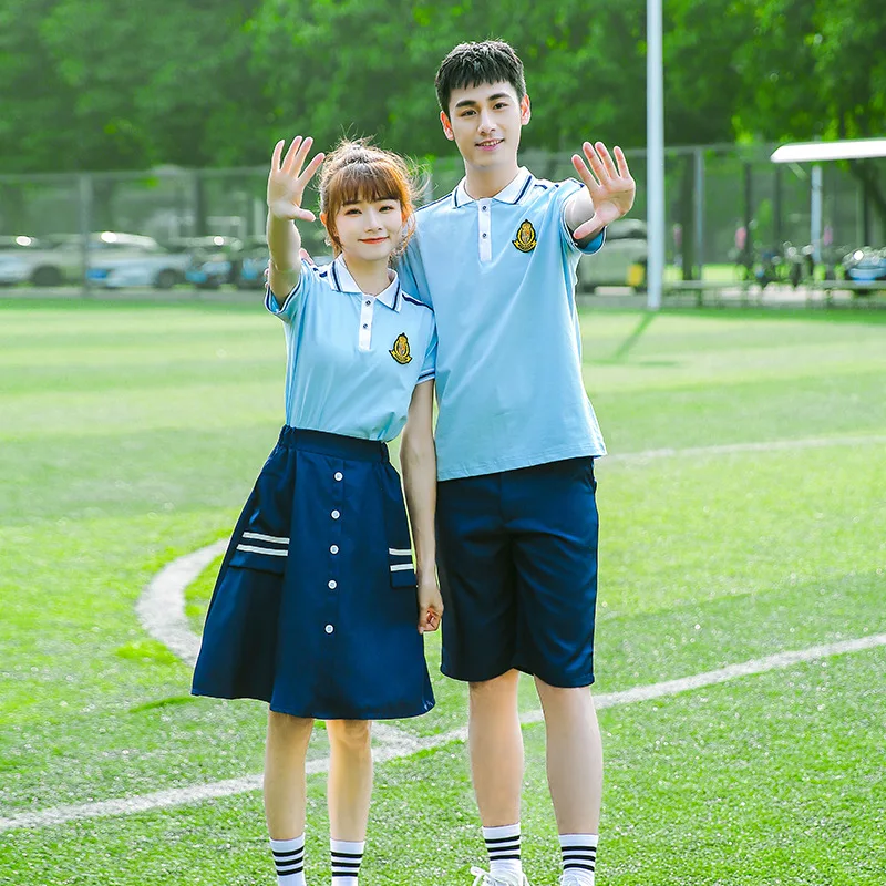 C061 New Middle School Dress Uniform Short-sleeved T-shirt Suits Casual Sportswear Batches