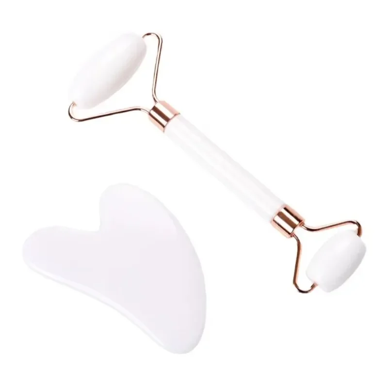 Set di raschietti Gua Sha con rullo di giada in resina naturale Rosa Guasha Face Lift Massager Rughe Doppio mento Rullo facciale 