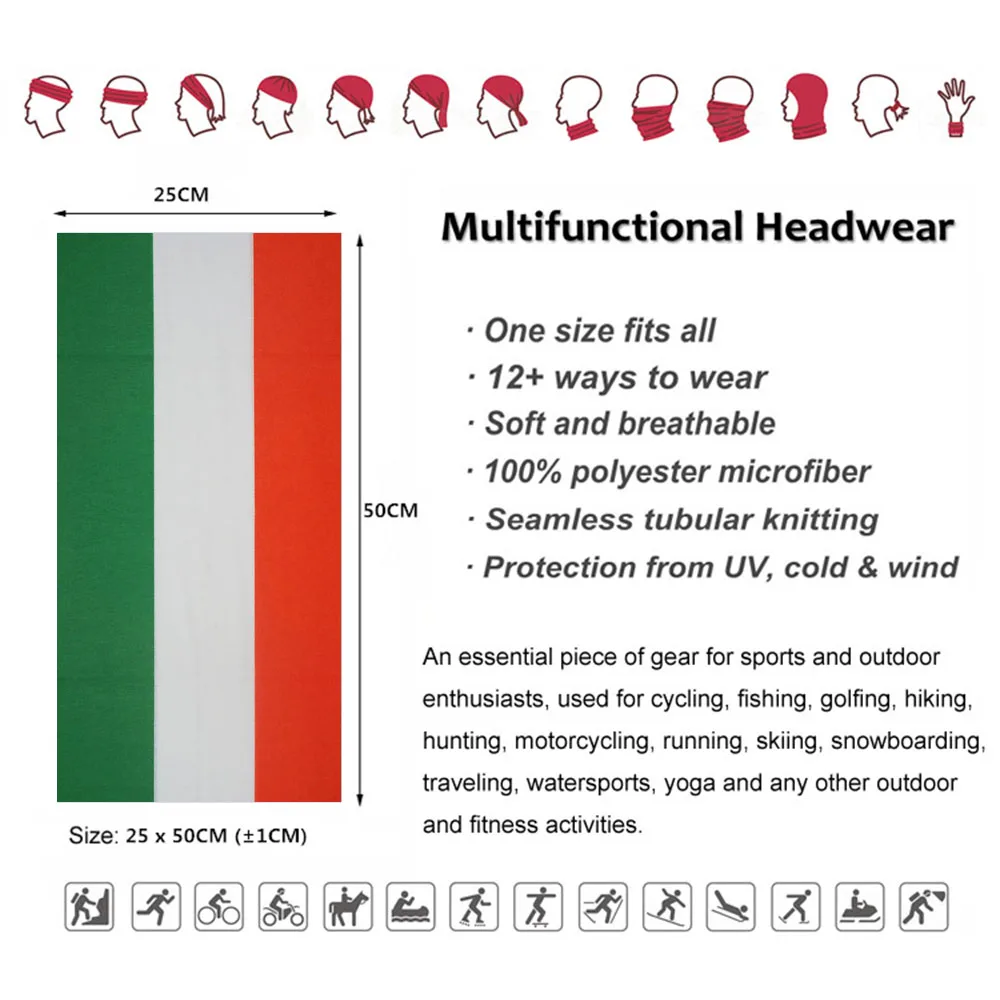 Головной убор с итальянским флагом, классический дизайн, бандана, Повседневная итальянская Многофункциональная Защита для лица, шарф-труба для кемпинга, походов