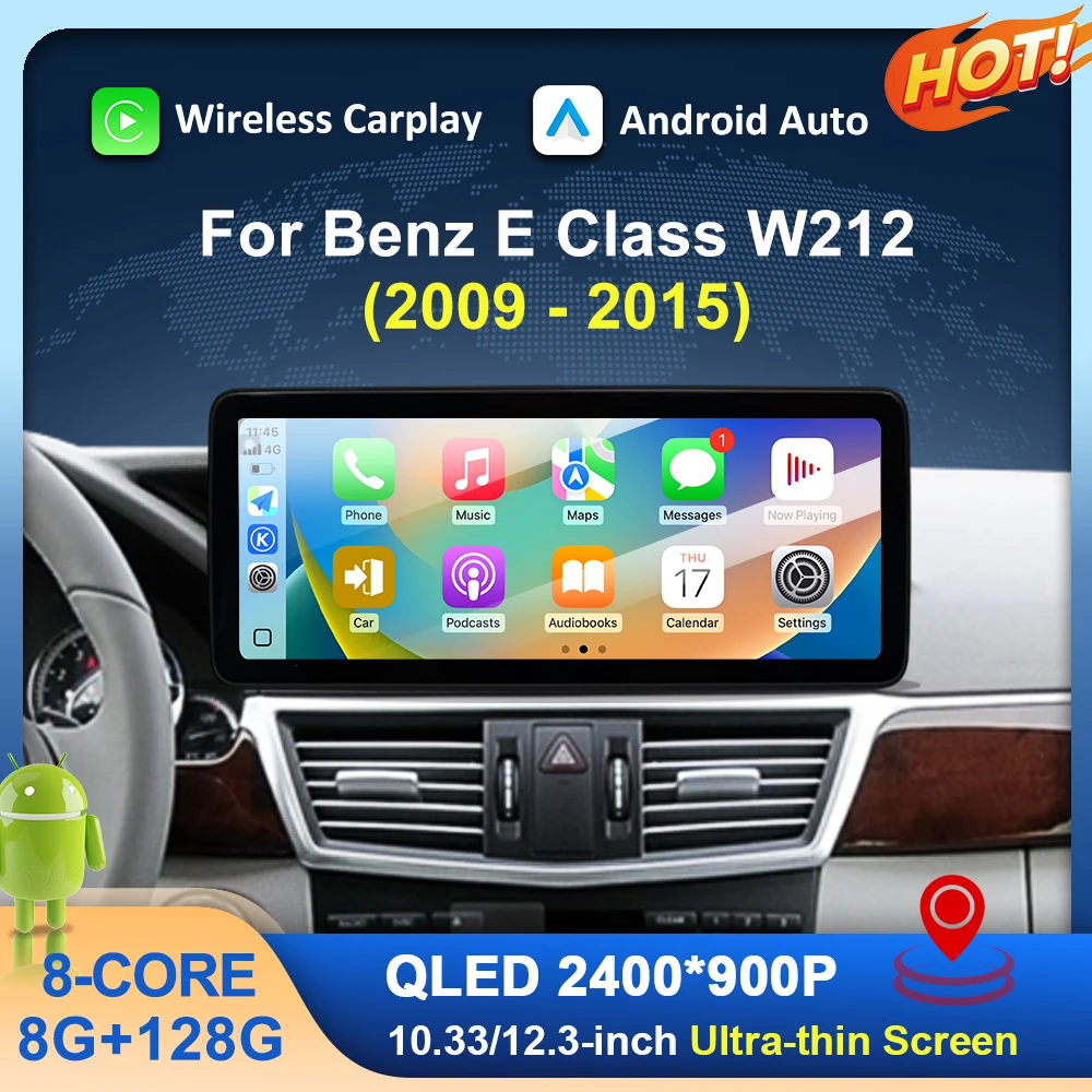 Android 15 For Mercedes Benz E Class W212 2009 - 2015 GPS  Wireless Carplay Android Auto BT WiFi 4G QLED Screen Left Hand Drive