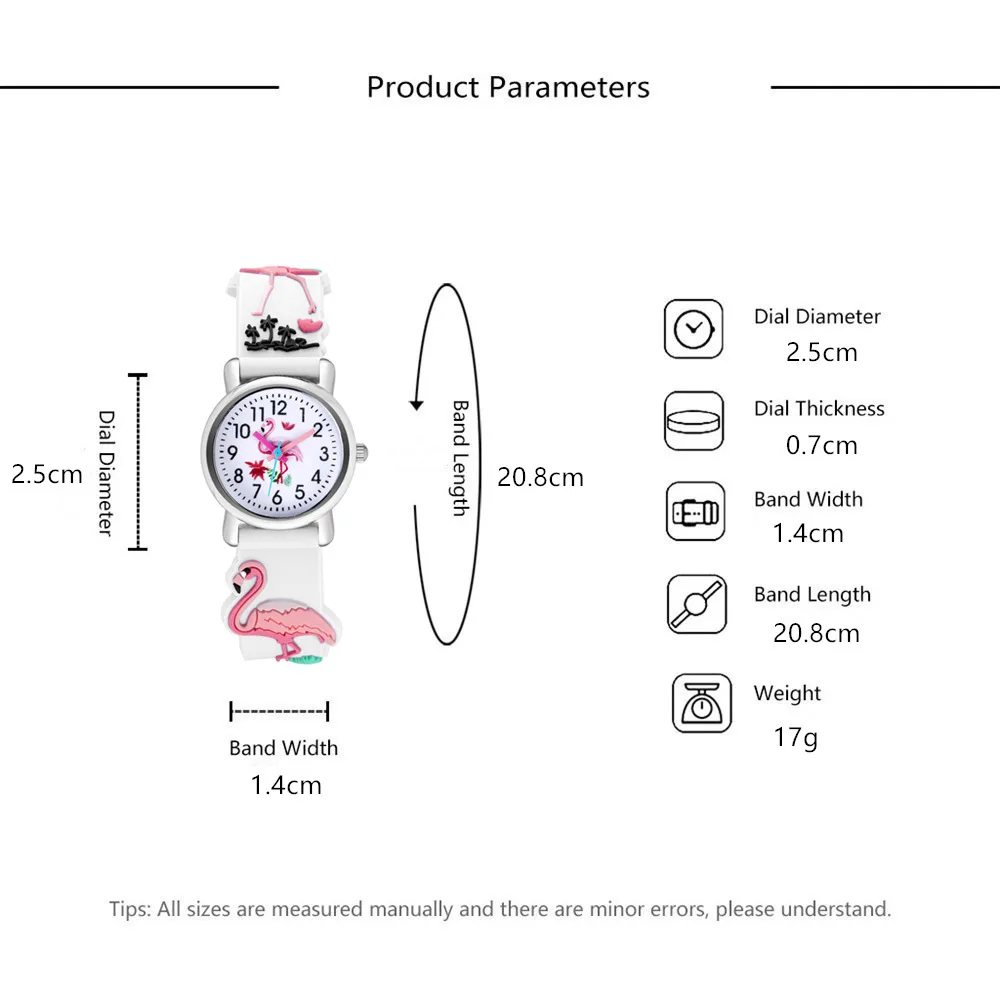 Cute Flamingo Pattern Children's Cartoon Watch Cute Candy Color Silicone Strap Waterproof Kids Quartz Watches