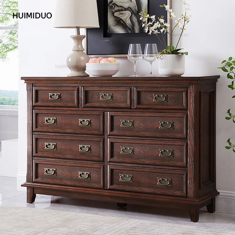 White ash wood all-solid wood nine-drawer cabinet, bedroom storage bed tail cabinet
