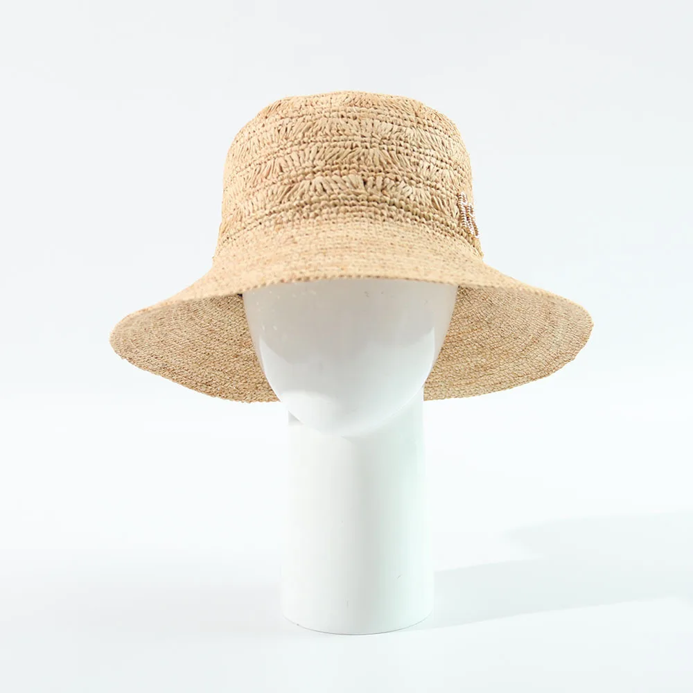 European American Women Chain Decor Straw Fisherman Hat UV Sun Hat Summer Beach Outdoor Cap