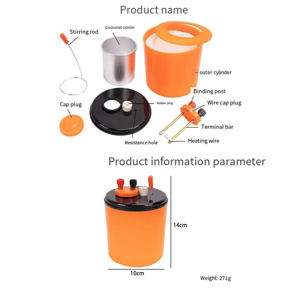 A71Z Calorimeter J22201 Measures the Specific Heat and Electric Heat Equivalent of an Object Physics Experiment Textbook