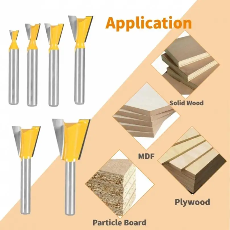 6 Stks/set Snijdiameter 1/4Inch Schacht Carbide Rabbet Router Bits Voor Houtbewerking, Wolfraam Legering Sleuf Router Bit Set