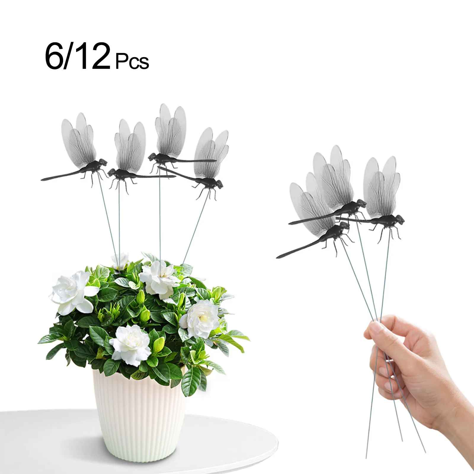 

6/12pcs Dragonfly Garden Stakes, Ragonfly Garden Decorative, Plastic Yard Sign With Stake For Outdoor Flower Pots, Yard Art