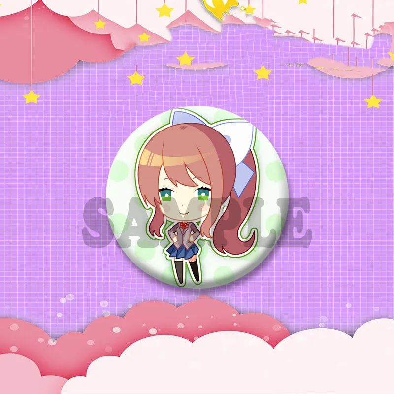 Niedliche Anime-Mädchen M-Monika Anstecknadel, Cartoon-Spielfigur, Cosplay-Abzeichen, Handgefertigte Runde Anstecknadeln für Rucksäcke, Kleidung, Schmuck, Geschenk – Detail 5