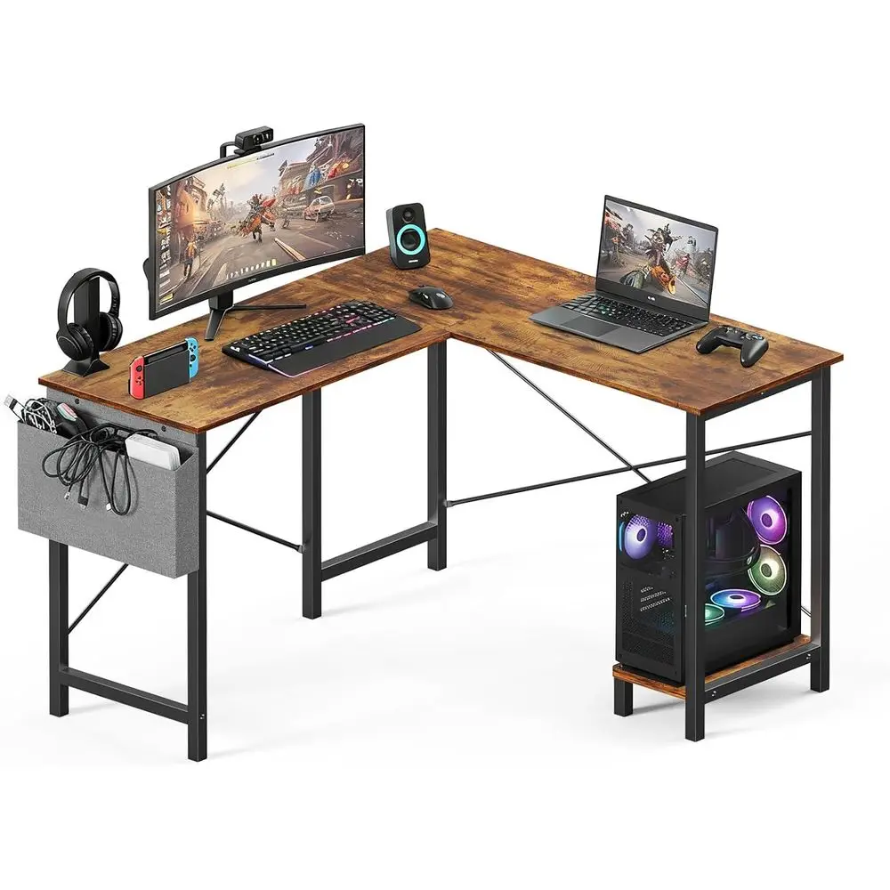 

L Shaped Desk, 50-Inch Oice Computer Gaming Desks PC Table with Side Bag and Reversible Shel or Home Work Study Writing Rustic B