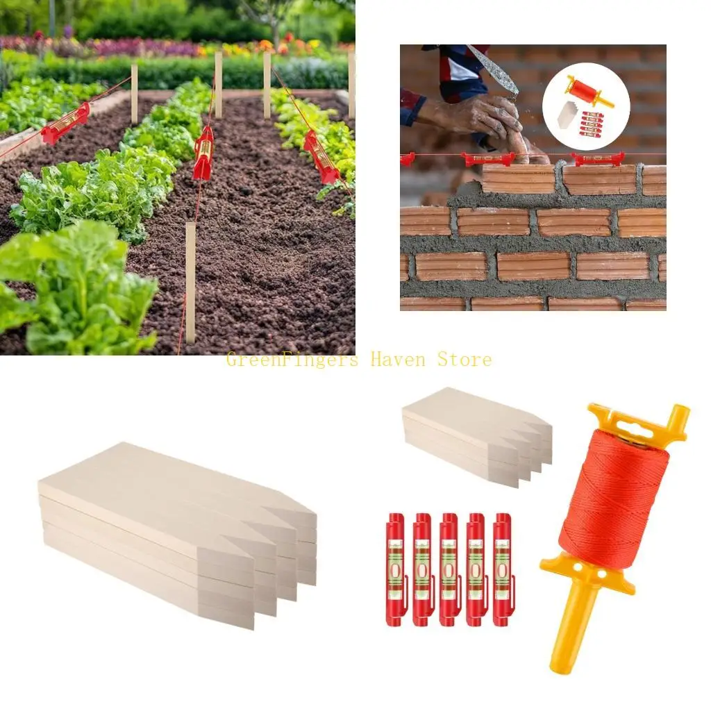 F68D Natural Wooden Stakes Set 20Pcs Includes Twine Rope And Spirit Levels For Flower Support