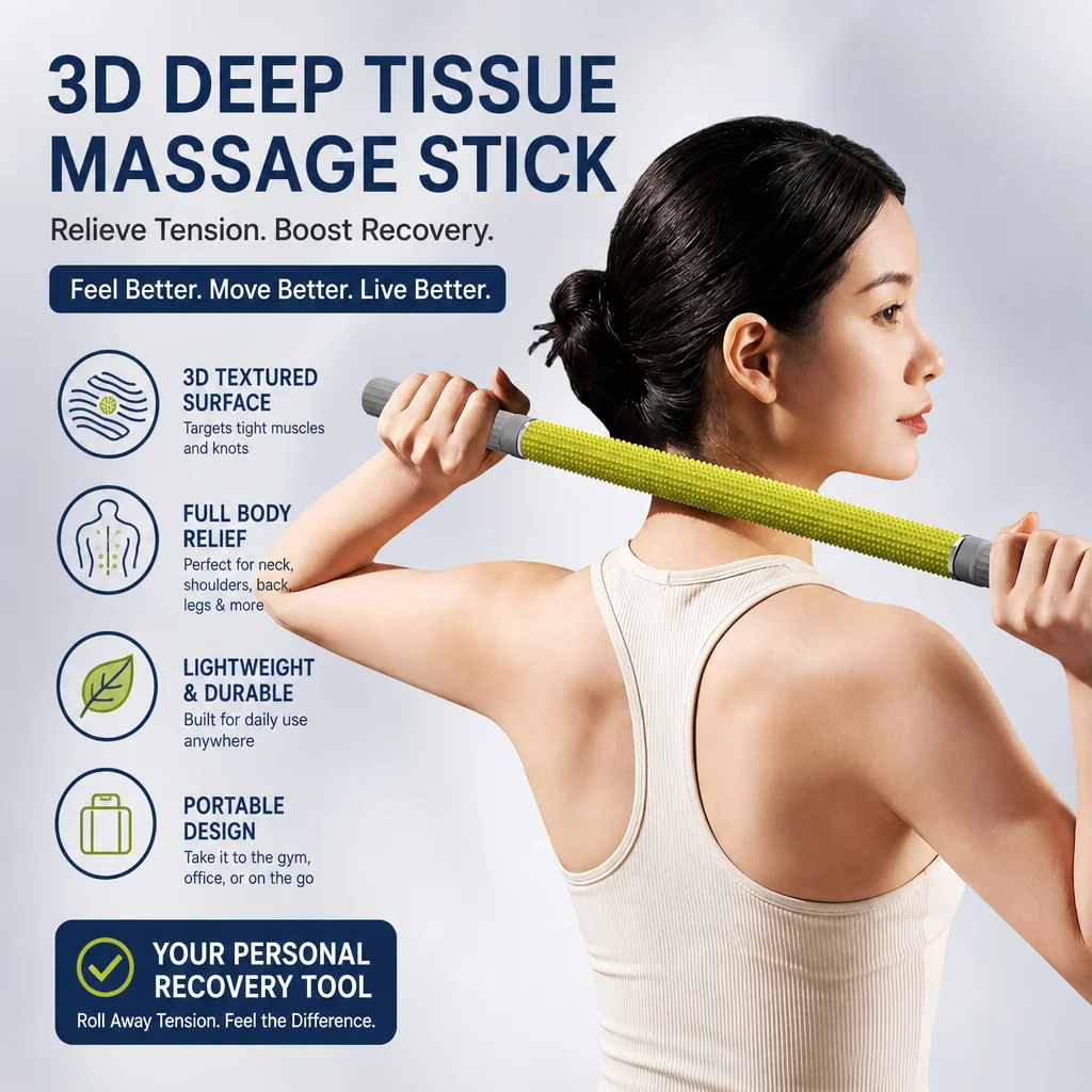 Massage Rod – Compact Deep Tissue Massage Roller Stick – Myofascial Release Tool for Legs, Back, Neck, Arms & Shoulders – Muscle