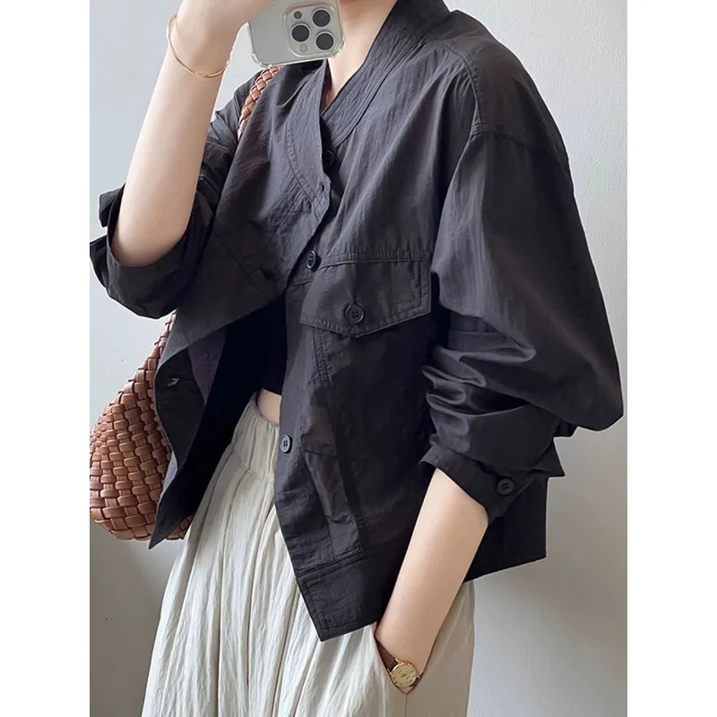 Qweek übergroße Langarm Cardigan Frau y2k Vintage kurze Button-up-Shirts koreanischen Stil Sommer Harajuku Mode Streetwear