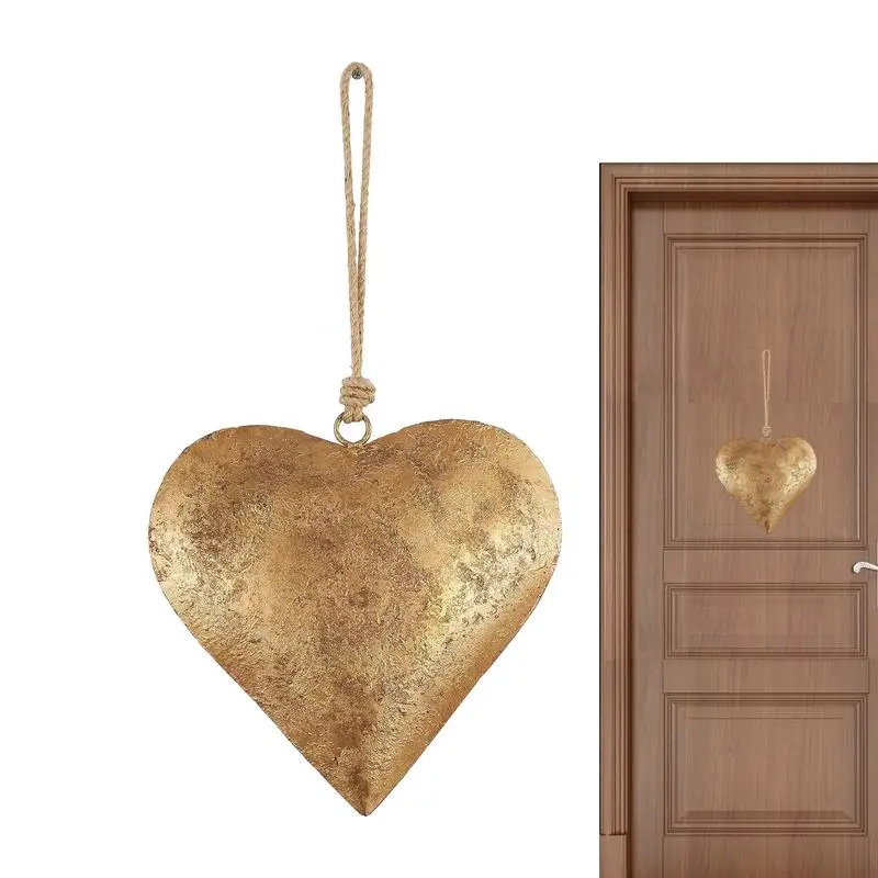 Heart Wall Decor Vintage Metal Heart Wall Metal Bell Decor Antique Finish Heart Bell Heart Decorative Bell with Hanging rope