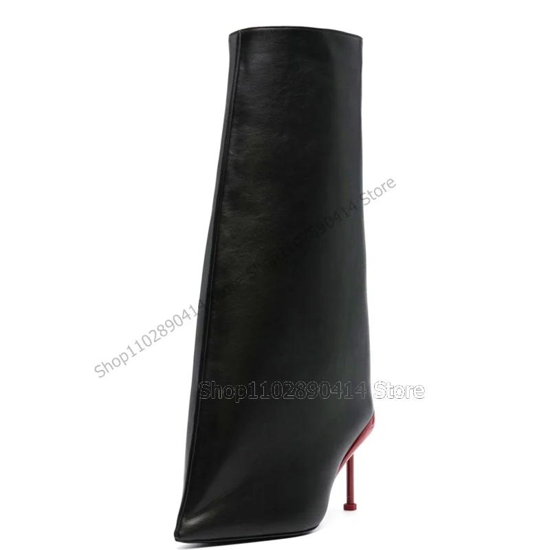 

Black Large Cuff Pointed Toe Knee High Boots Slip On Women Shoes Thin High Heels Sexy Fashion Runway 2023 Zapatos Para Mujere