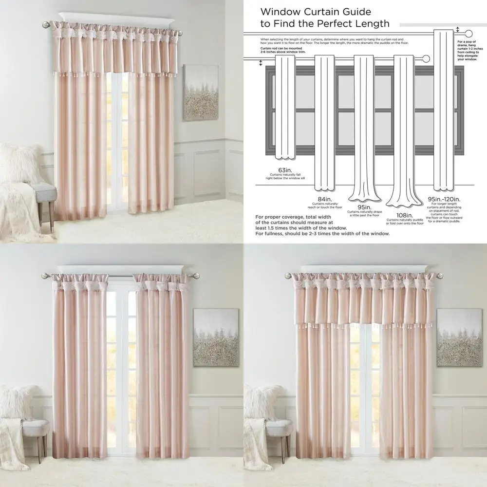 Blush Pink Lined Window Curtain Panels, 50 Inch by 120 Inch, Elegant Twist Tab Style with Privacy and Light Filtering