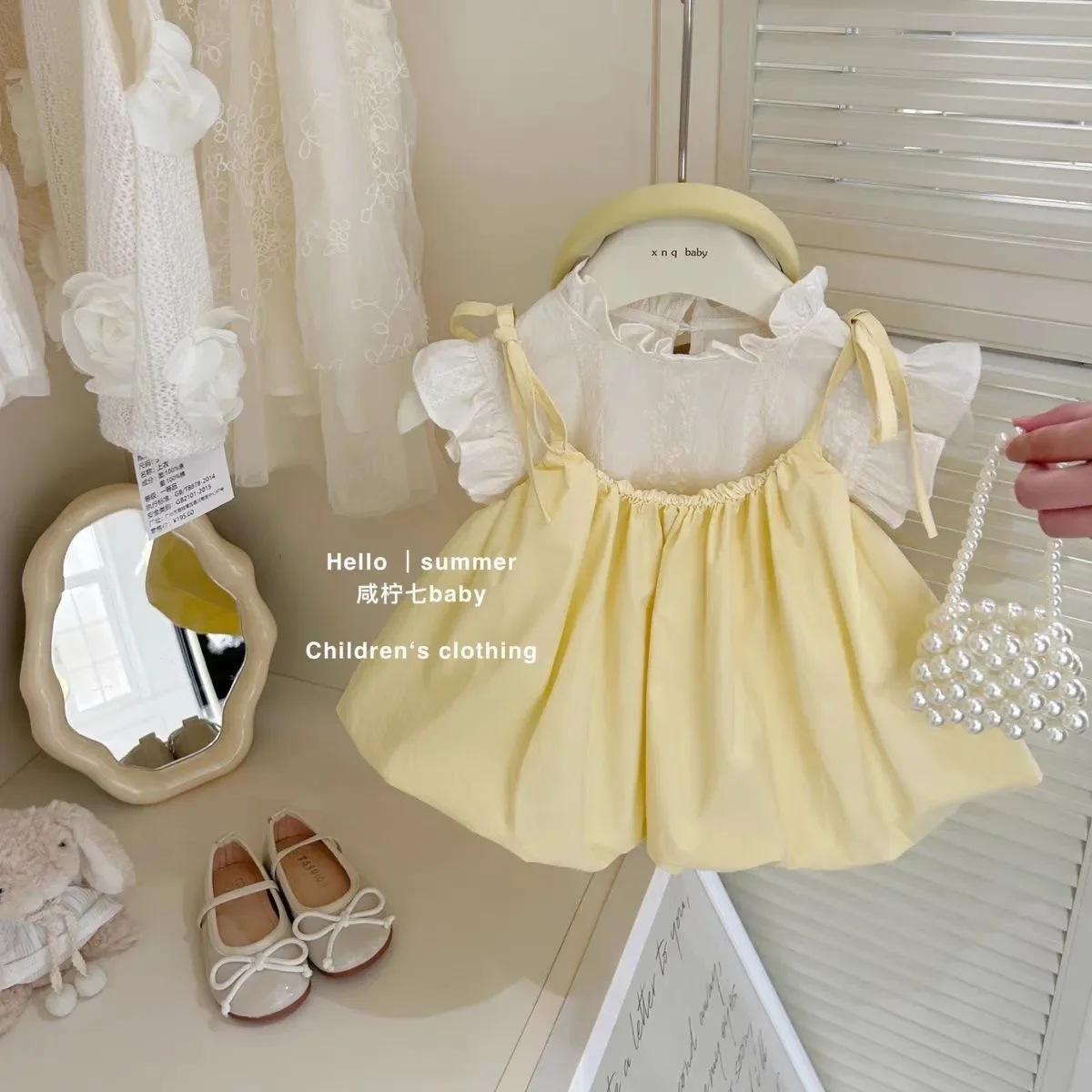 

Baby Girls' Dress Summer Children's Flying Sleeve Sweet Princess Doll Shirt+Dress Two-piece Set