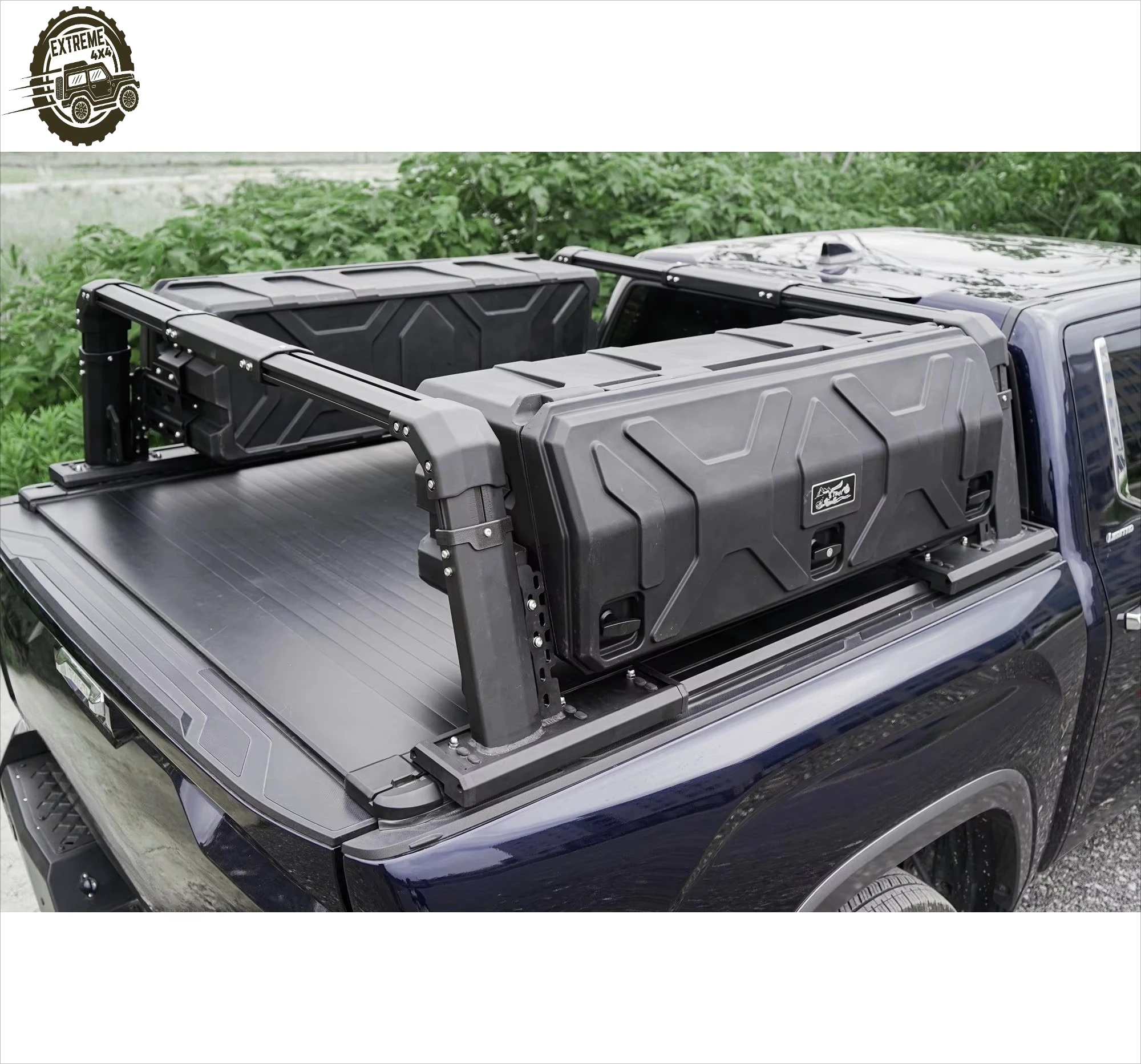YH-G-039 Universal Adjustable Aluminum Truck Bed Rack Pickup Roll Bar Truck Ladder Rack With Side Storage Box for Pick-up Trucks