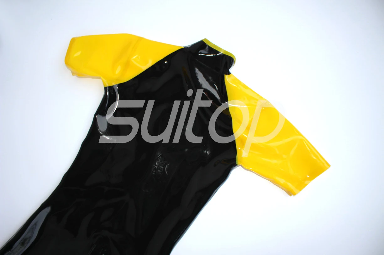 بدلة قطط مطاطية للرجال من اللاتكس الثقيل 0.6 ملم مع سحاب أمامي مع قطع شرطي من السيليكون خارج الصورة الحقيقية