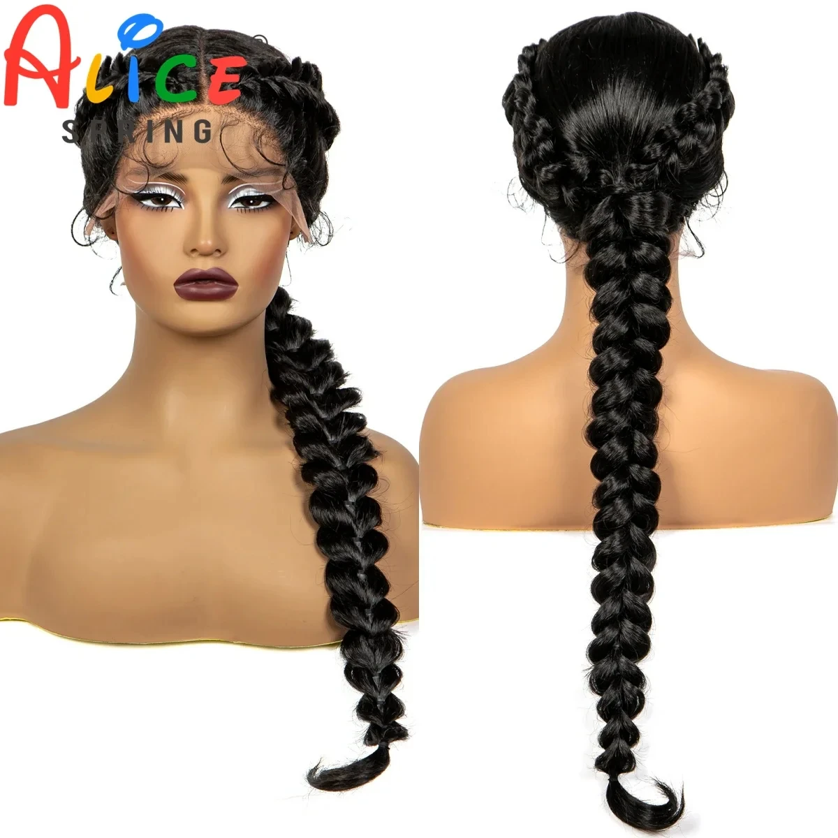 Perucas trançadas Twist artesanais para mulheres negras, sintético natural, nós dianteiros do laço, perucas do Braidis com cabelo do bebê