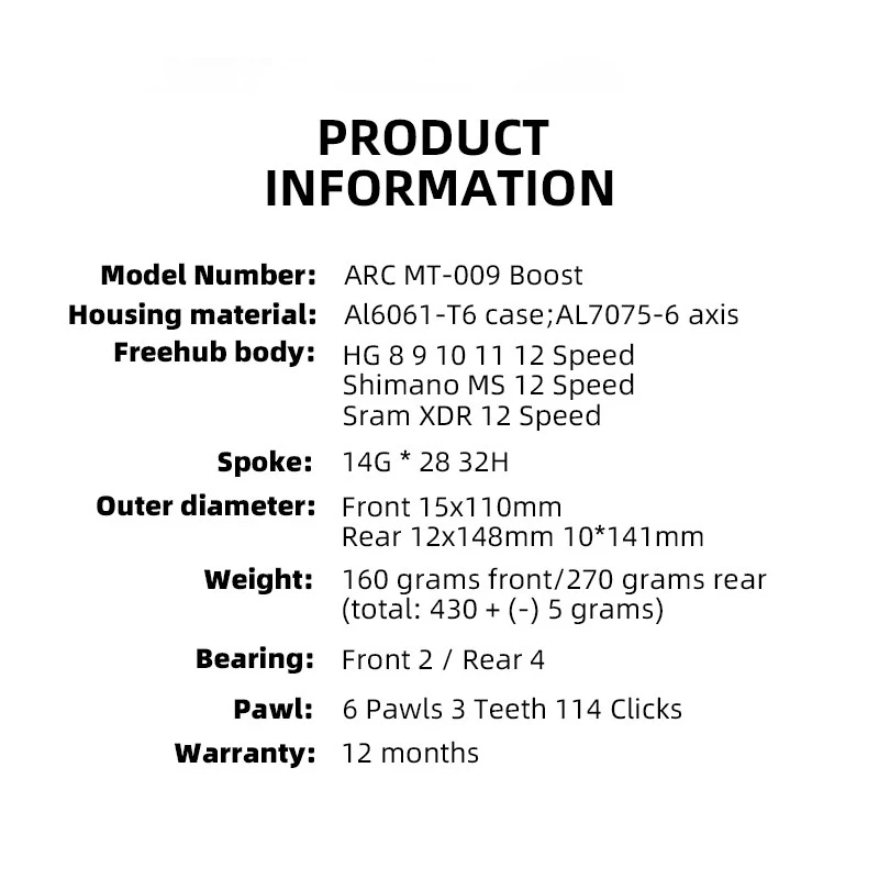 ARC MT009 BOOST front rear hub mtb mountain bike hub 28 32 holes 110mm 148mm 141mm HG MS micro spline XD 11 12 v bicycle freehub