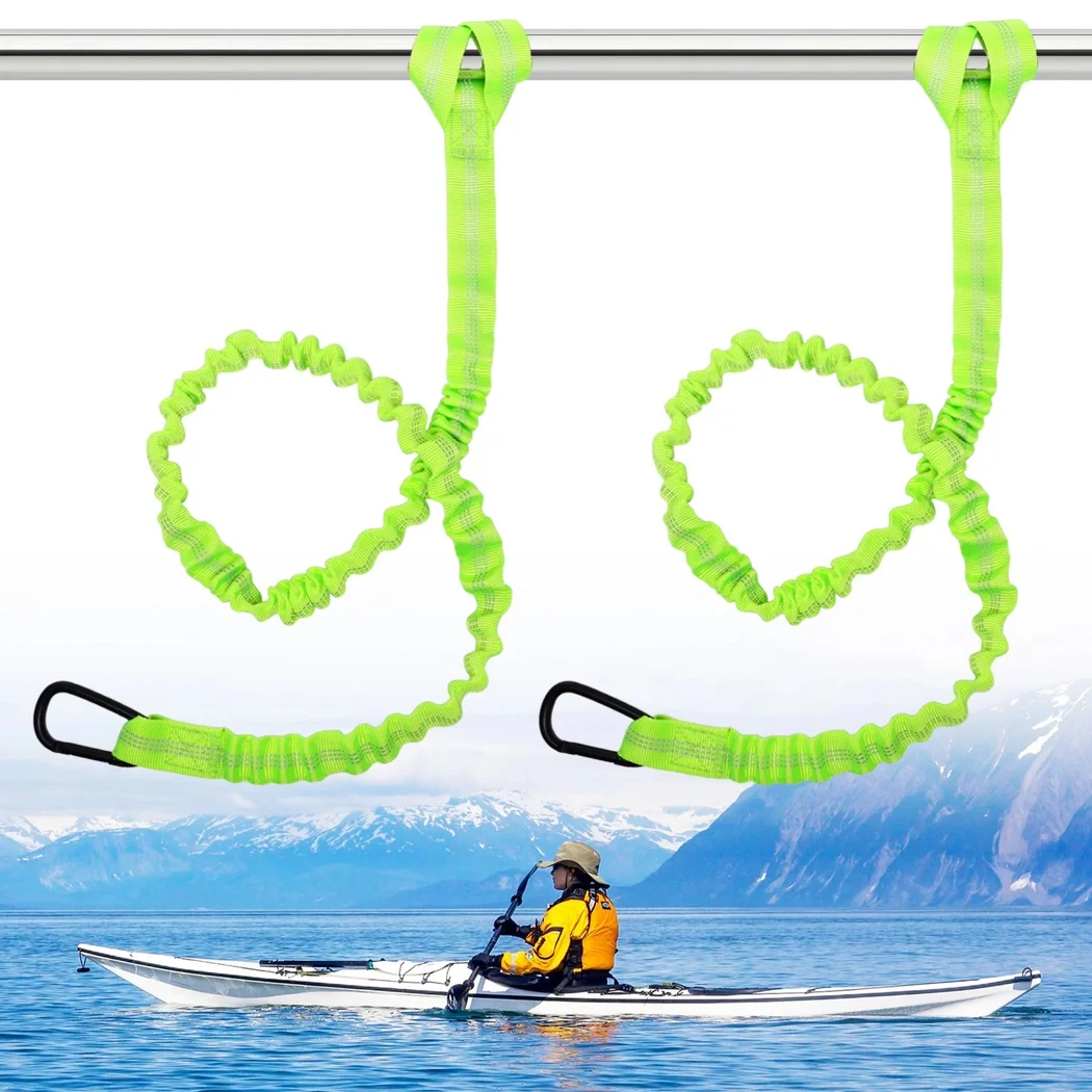 2Pcs/Set Kayak Paddle Leash 3.3-4.9FT Stretchable Paddle Strap Lightweight Paddle Holder With Buckle Reflective Paddle Lanyard