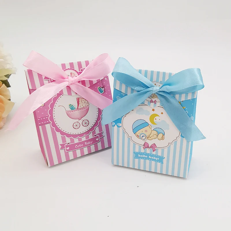 10/20Pcs Baby Dusche Cartoon Süßigkeiten Geschenk Box Mit Band Elefanten Baby Kinderwagen Geburtstag Gunsten Geschenk Verpackung box Baby Souvenirs – Detail 5