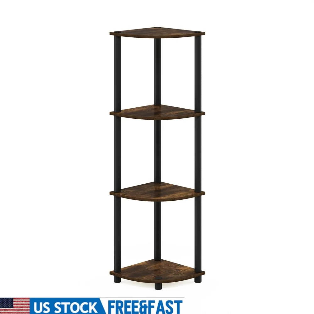 

Corner Display Rack 4-Tier Multipurpose Shelving Unit Easy No Tools Assembly Durable Synthetic Wood Indoor Organizer