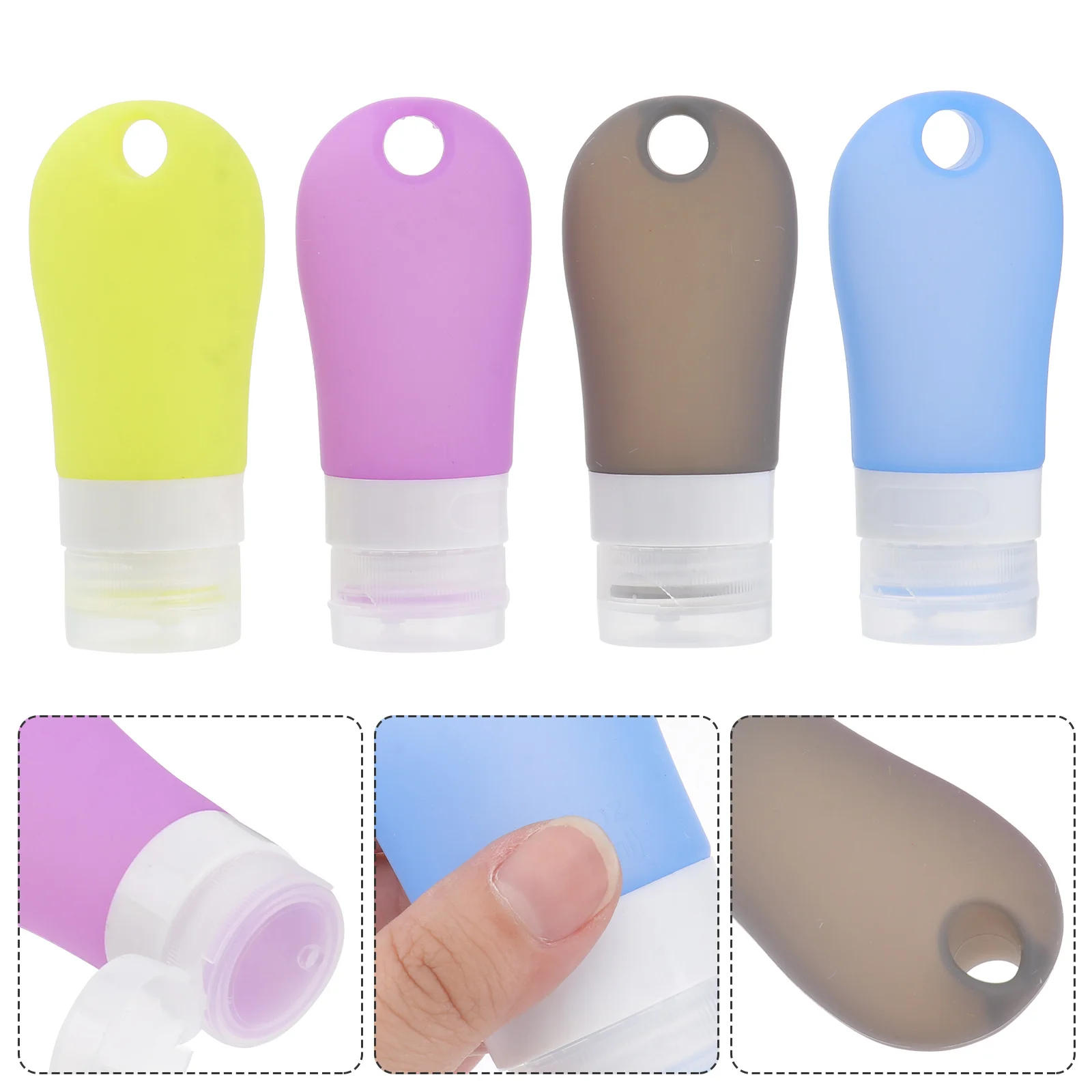 4Pcs Silicone Travel Bottle Set Empty Containers for Shampoo Lotion Liquid Soap Portable Dispense Bottles for Camping