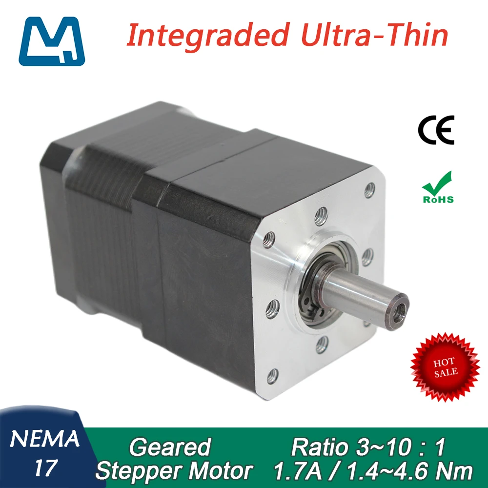 NEMA 17 Geared Stepper Motor 1.7A Planetary Gearbox Ratio 4:1 Integraded Ultra Thin Body Length 66mm