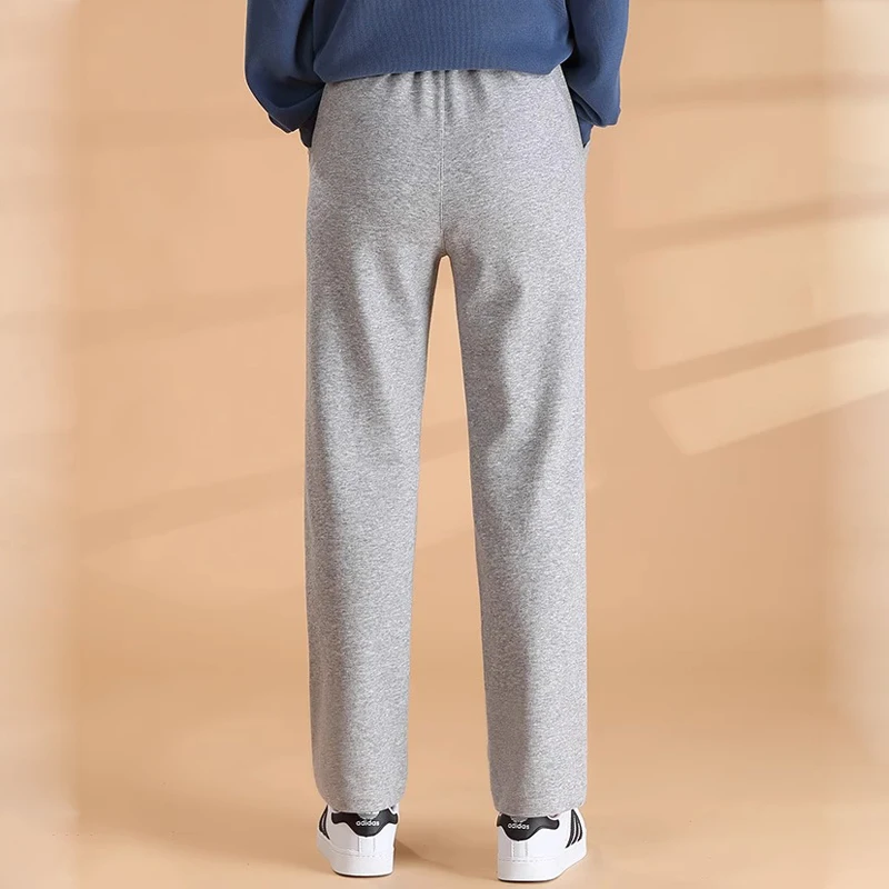 Women's Mulberry Silk Fleece-Lined Sweatpants, Thickened Casual Straight Leg Joggers with Pockets