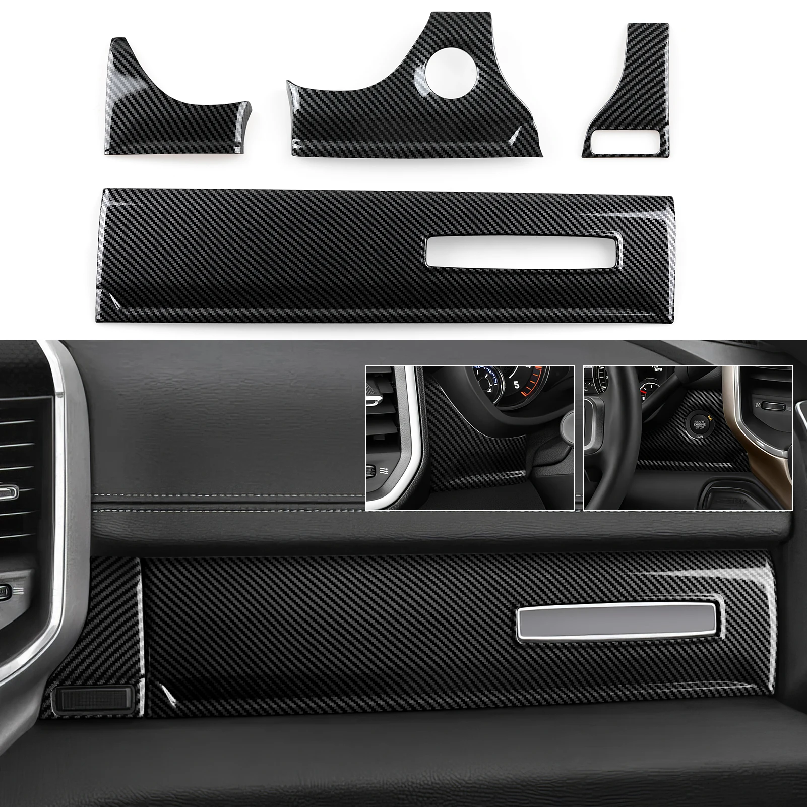 Para Dodge RAM 1500 2500 3500 2019-2026 consola central de coche cubierta de Panel de tablero pegatina Interior de fibra de carbono accesorios ABS