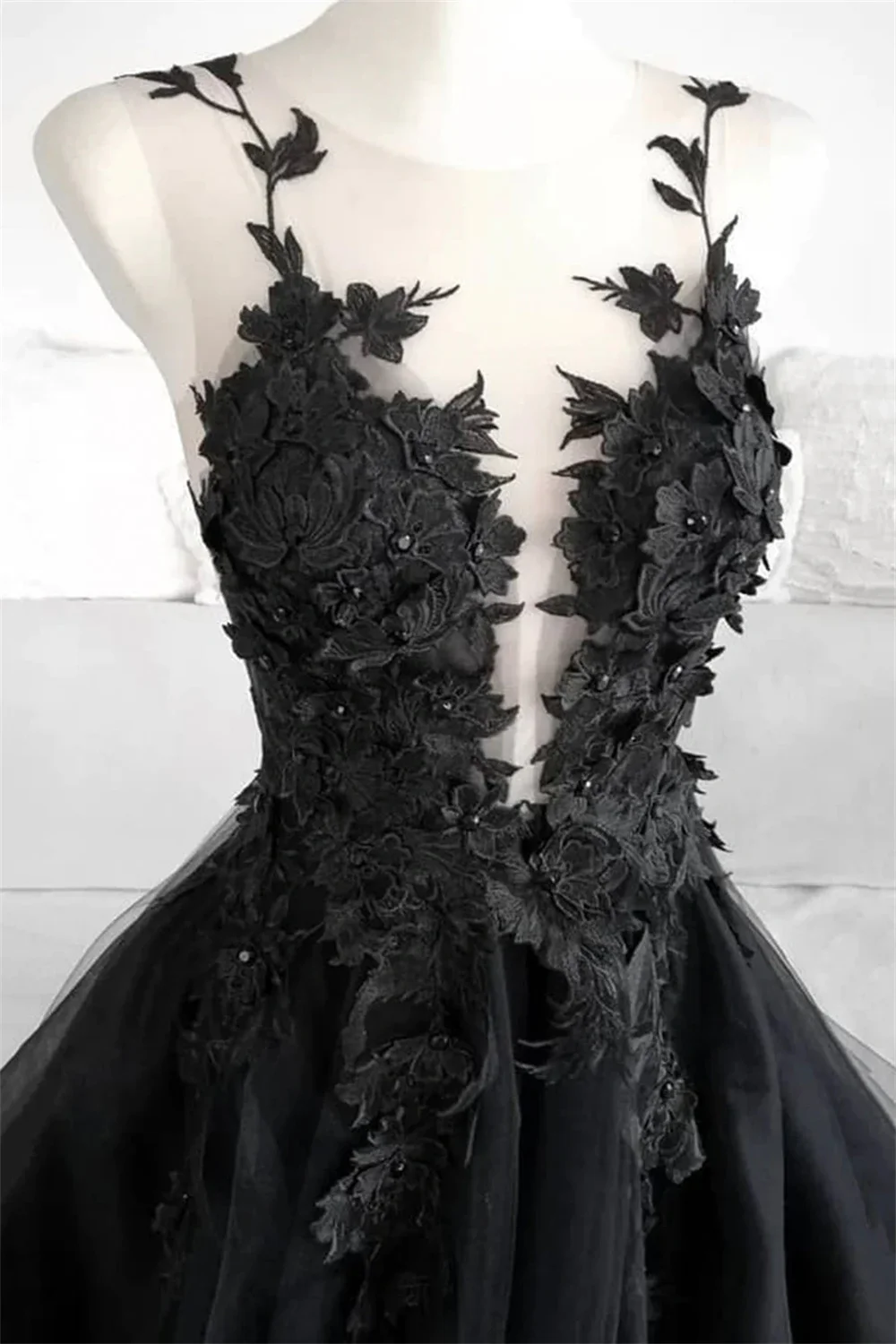 Black Prom Dresses Luxury Tulle Evening Dress Embroidered Gothic Wedding Dress  Custom Robe Party Dress 2024 Vestidos De Noche