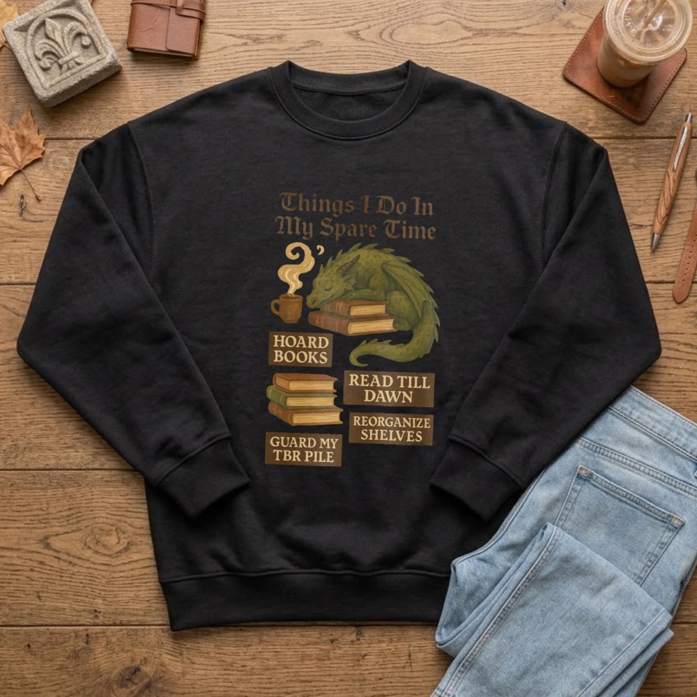 Things I Do in My Spare Time Dragon Sweatshirt Book Lover Reading Graphic Hoodies Men Women Vintage Casual Harajuku Streetwear