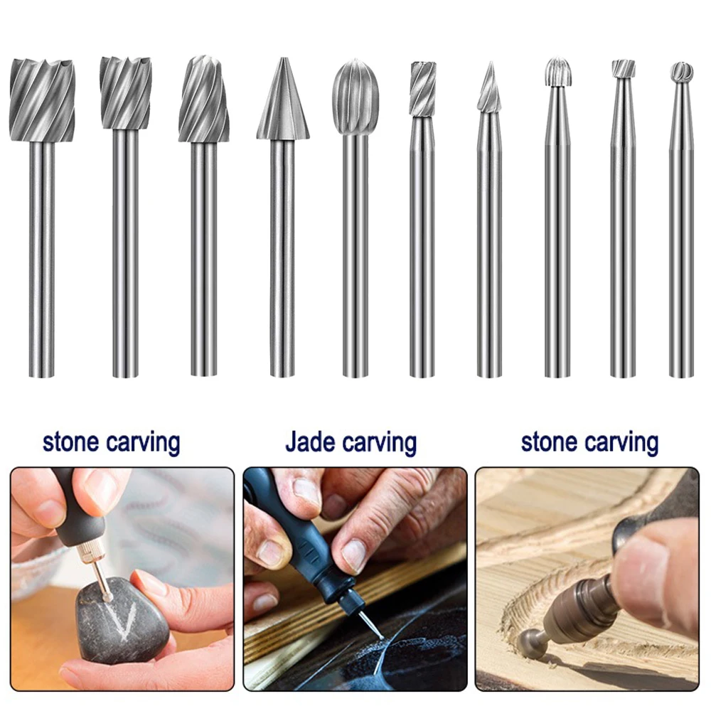 10pcs Compatible Woodworking Tool HSS Rotary File for Steel Milling Cutters for Metal Rat-tail File Hard Metal Rotary File Set