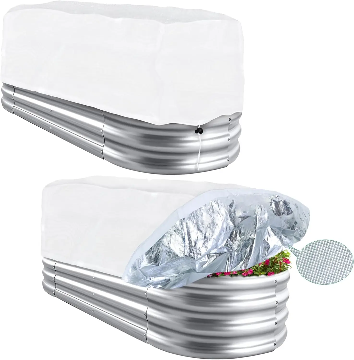 

Комплект из 2 прямоугольных укрытий для растений для зимней защиты, 55x28x18 дюймов, с утепленным вкладышем и шнурком для приподнятых грядок